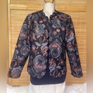 VINTAGE Blair floral tapestry open front jacket with a scalloped edge woman’s 10